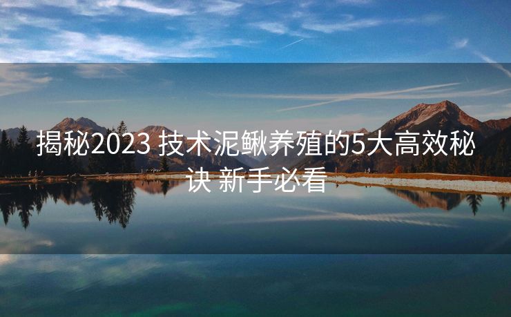 揭秘2023 技术泥鳅养殖的5大高效秘诀 新手必看
