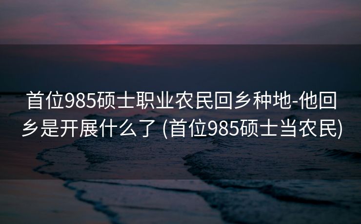 首位985硕士职业农民回乡种地-他回乡是开展什么了 (首位985硕士当农民)