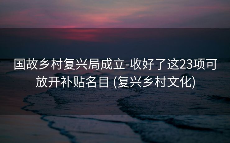 国故乡村复兴局成立-收好了这23项可放开补贴名目 (复兴乡村文化)
