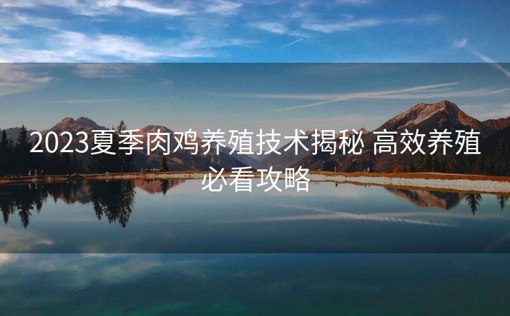 2023夏季肉鸡养殖技术揭秘 高效养殖必看攻略