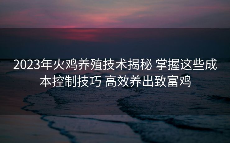 2023年火鸡养殖技术揭秘 掌握这些成本控制技巧 高效养出致富鸡
