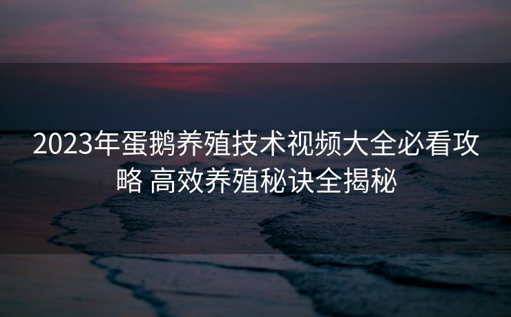 2023年蛋鹅养殖技术视频大全必看攻略 高效养殖秘诀全揭秘