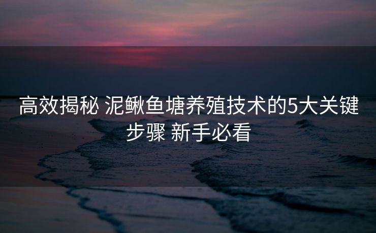 高效揭秘 泥鳅鱼塘养殖技术的5大关键步骤 新手必看