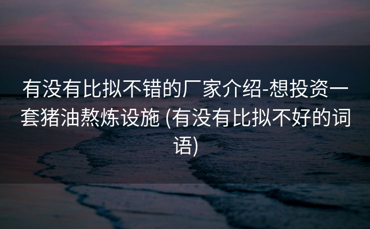 有没有比拟不错的厂家介绍-想投资一套猪油熬炼设施 (有没有比拟不好的词语)