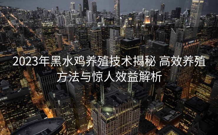 2023年黑水鸡养殖技术揭秘 高效养殖方法与惊人效益解析