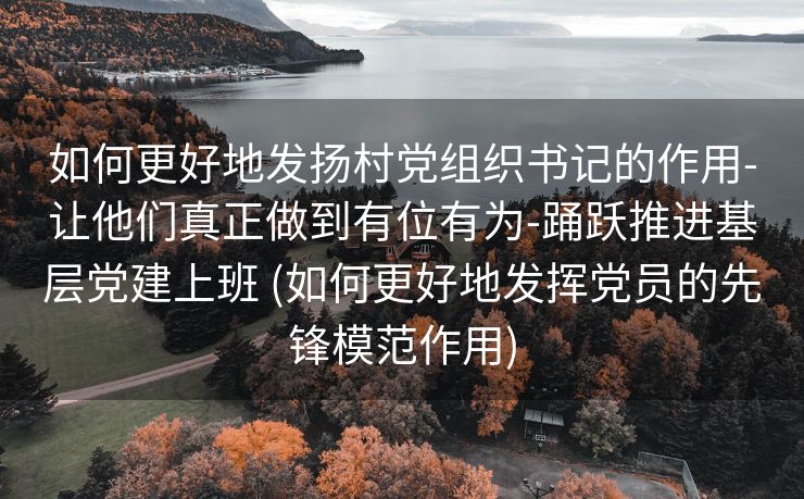 如何更好地发扬村党组织书记的作用-让他们真正做到有位有为-踊跃推进基层党建上班 (如何更好地发挥党员的先锋模范作用)