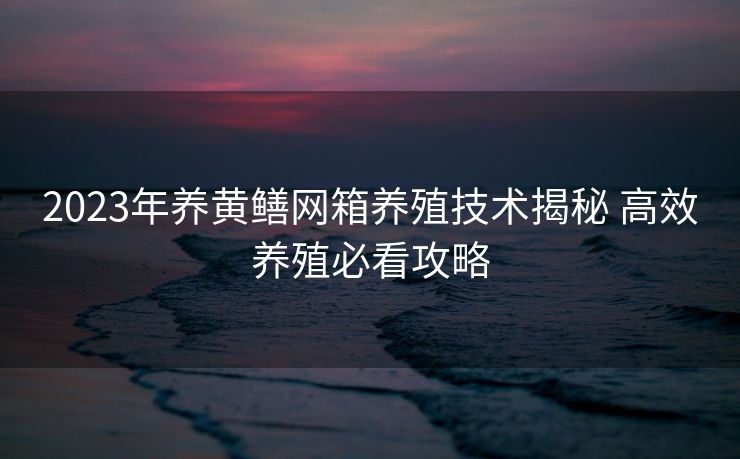2023年养黄鳝网箱养殖技术揭秘 高效养殖必看攻略